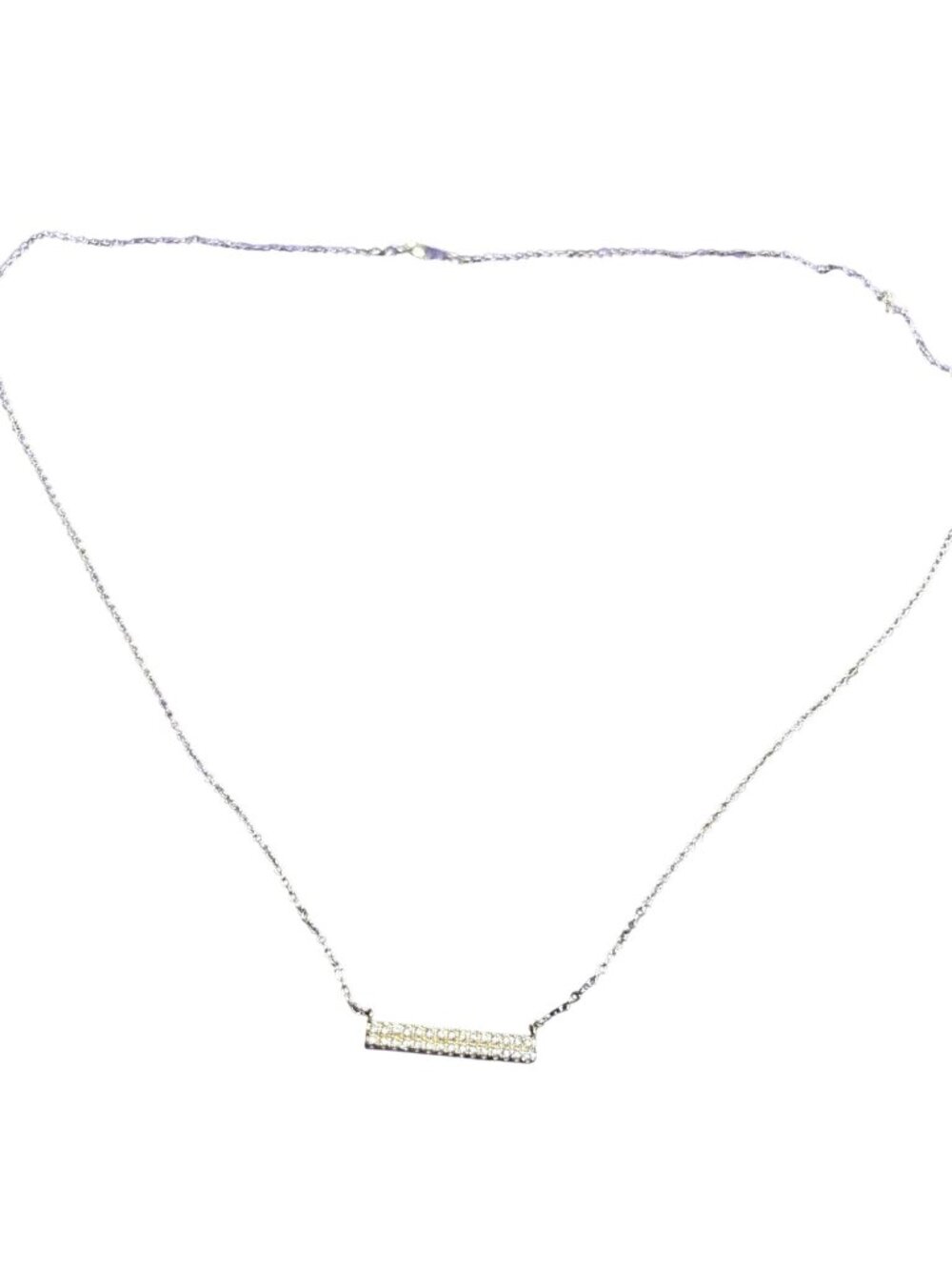 LA CN Clear CZ Pave Bar Silvertone Chain Necklace 18 - 20 inches Long - Picture 2 of 4
